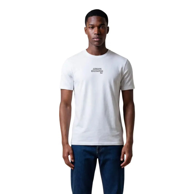 Coton blanc Armani Exchange hommes t-shirt avec de petits noirs Armani Exchange logo sur la poitrine