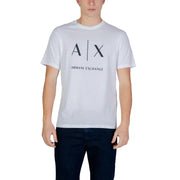 Armani Exchange T-shirt homme blanc en coton avec logo Axe noir et nom de la marque imprimés sur la poitrine