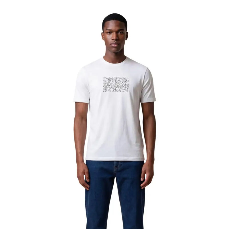 Armani Exchange coton blanc pour hommes t-shirt avec un motif de logo discret et répétitif sur la poitrine