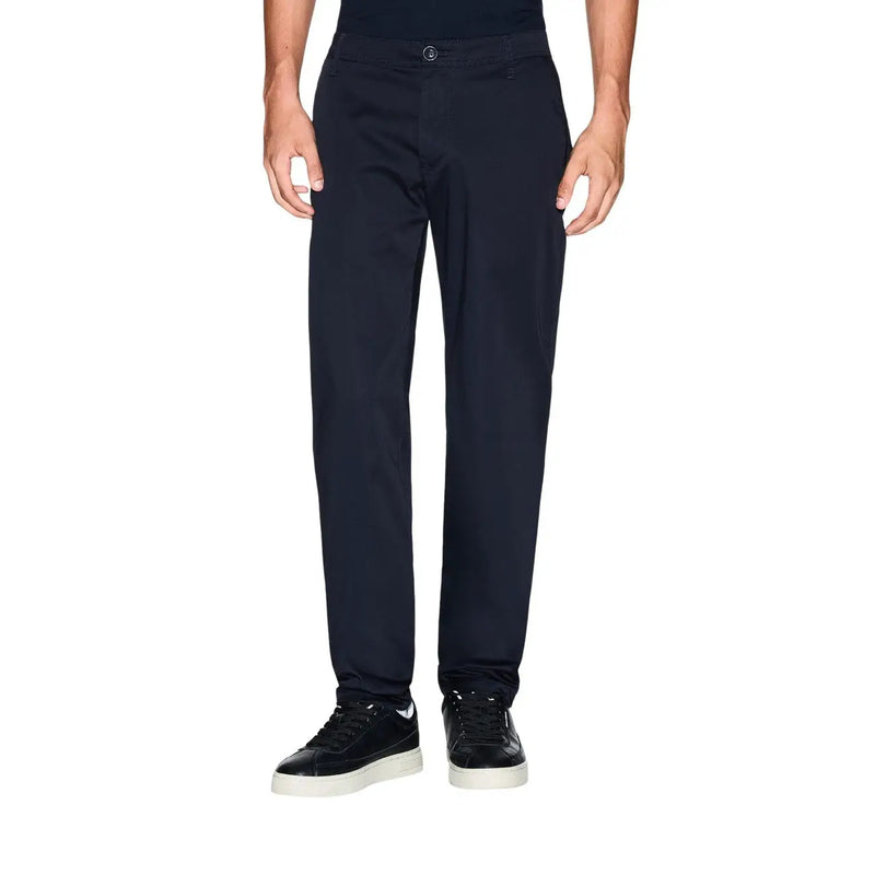 Armani Exchange men trousers dark navy chino pants with sleek straight-leg cut and subtle stitching details