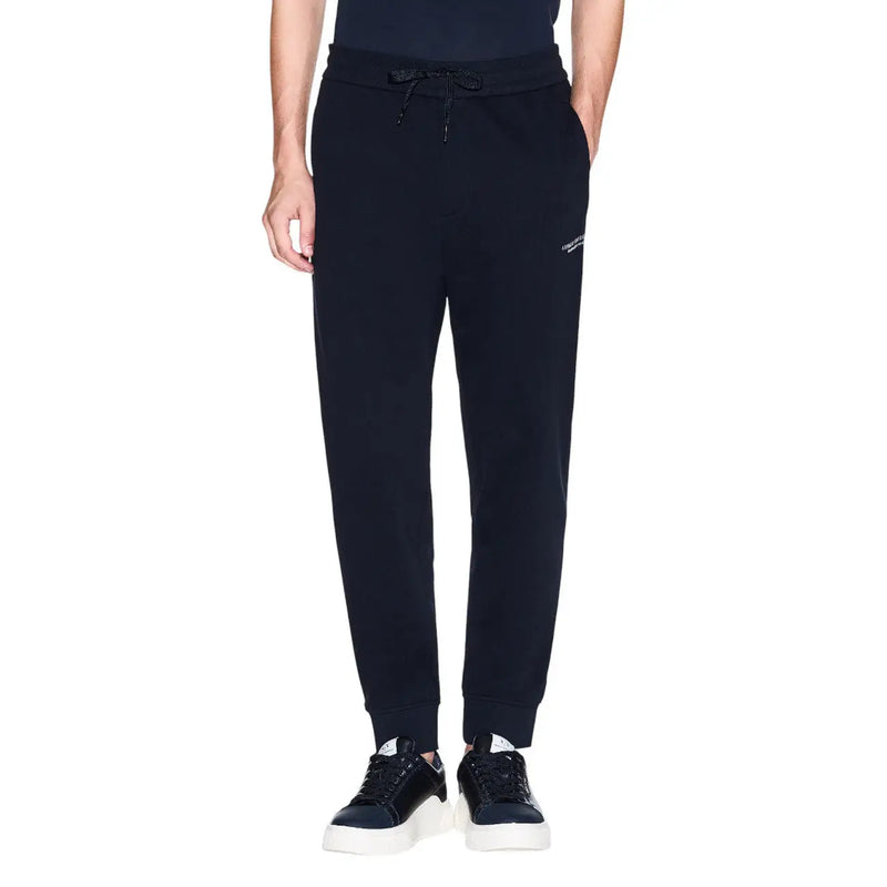 Armani Exchange Pantalon de jogging en coton mélangé noir pour homme avec cordon de serrage à la taille et logo blanc subtil sur la cuisse