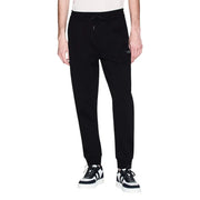 Armani Exchange men trousers black cotton joggers with drawstring waistband and subtle logo on the thigh