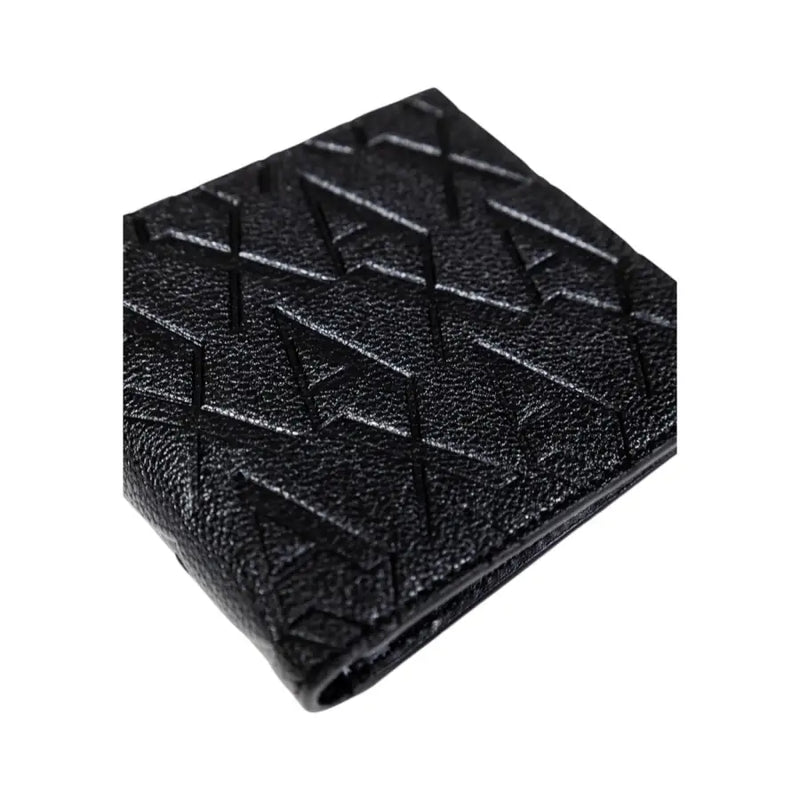 Armani Exchange Portefeuille homme en cuir noir texturé avec motif géométrique en relief sur le devant