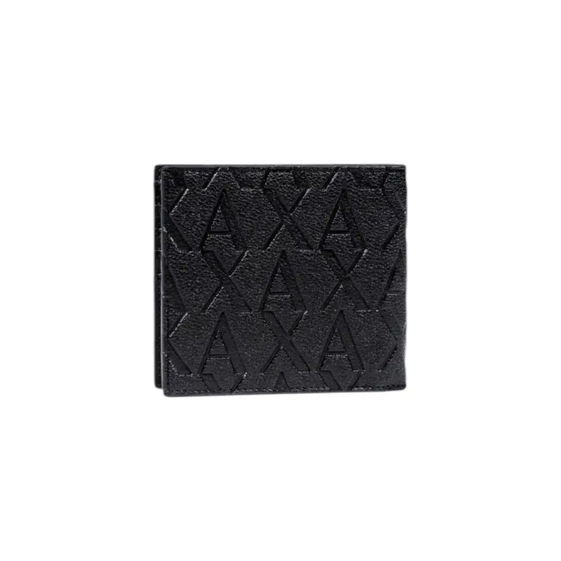 Armani Exchange Portefeuille homme en cuir noir texturé avec motif logo AXA en relief.
