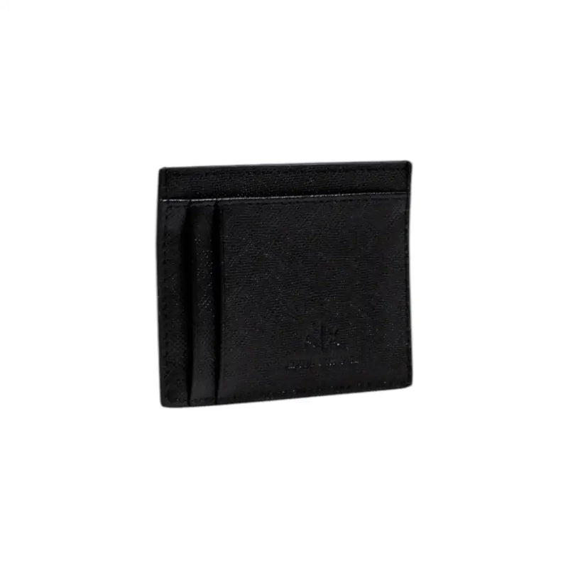 Porte-cartes en cuir noir texturé avec logo discret en relief de Armani Exchange collection de portefeuilles pour hommes