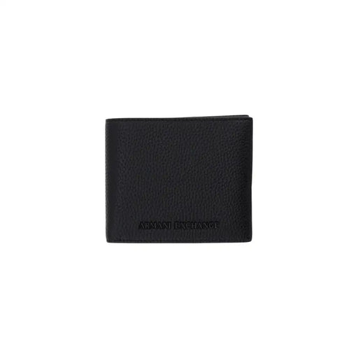 Armani Exchange portefeuille homme en cuir texturé noir à deux volets avec Armani Exchange en relief au centre