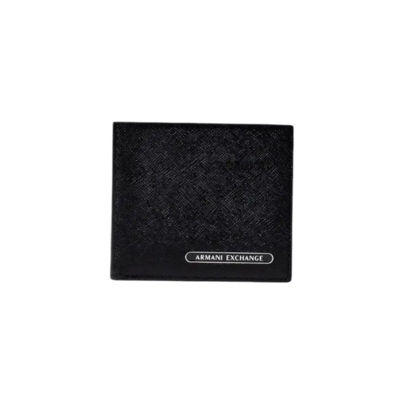 Armani Exchange Portefeuille homme noir à surface texturée et plaque logo argentée visible sur le devant