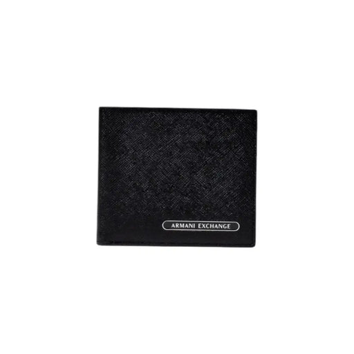 Armani Exchange Portefeuille homme noir à surface texturée et plaque logo argentée visible sur le devant