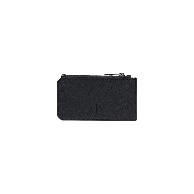 Armani Exchange men wallet black leather zippered card case with embossed arx logo 13x7x1.5 cm polyester detail