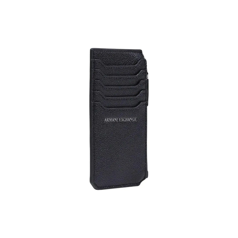 Black leather card holder with embossed armani exchange logo from armani exchange men wallet polyester zip 13x7x1.5