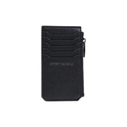 Black textured leather armani exchange card holder with five slots and zipper closure for men 13x7x1.5 cm polyester wallet