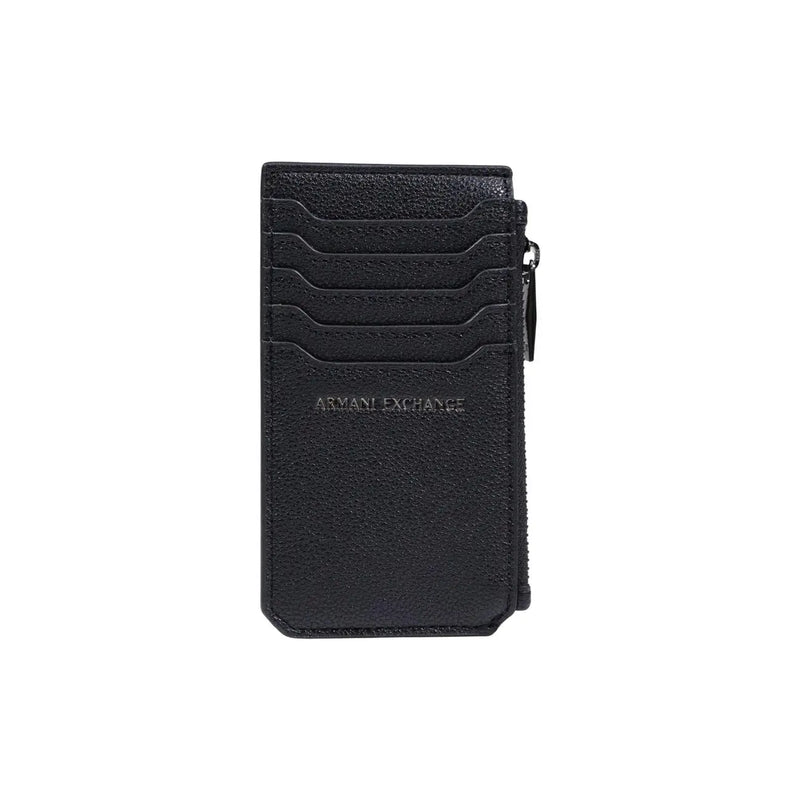 Black textured leather armani exchange card holder with five slots and zipper closure for men 13x7x1.5 cm polyester wallet