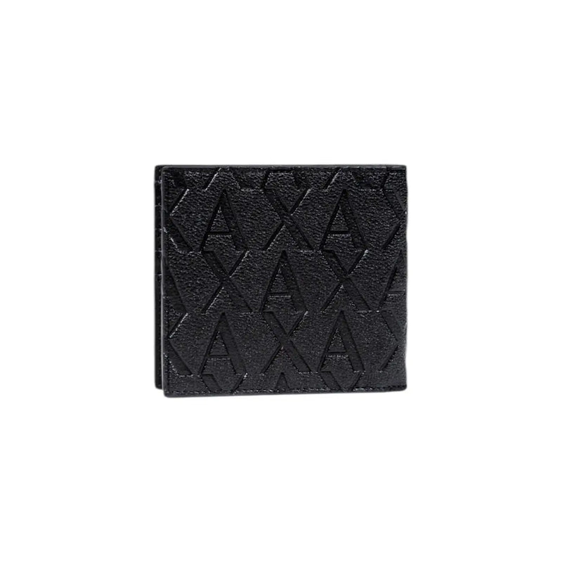 Armani Exchange men wallet in black textured leather with embossed repeating axa logo pattern