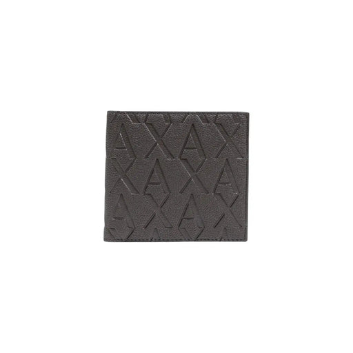 Dark gray textured Armani Exchange men wallet with embossed repeating axa logo pattern for stylish everyday use