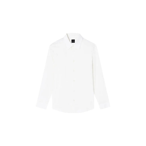 Armani Exchange Chemise blanche en coton pour homme, à manches longues, col classique et design géométrique minimaliste (vue de face)