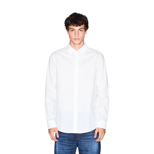 Armani Exchange Chemise blanche à manches longues pour homme en coton, à boutons, avec col classique et design minimaliste