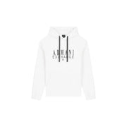 Armani Exchange Sweat à capuche blanc en coton pour homme avec cordons de serrage noirs et inscription audacieuse armani exchange Logo 91 sur la poitrine