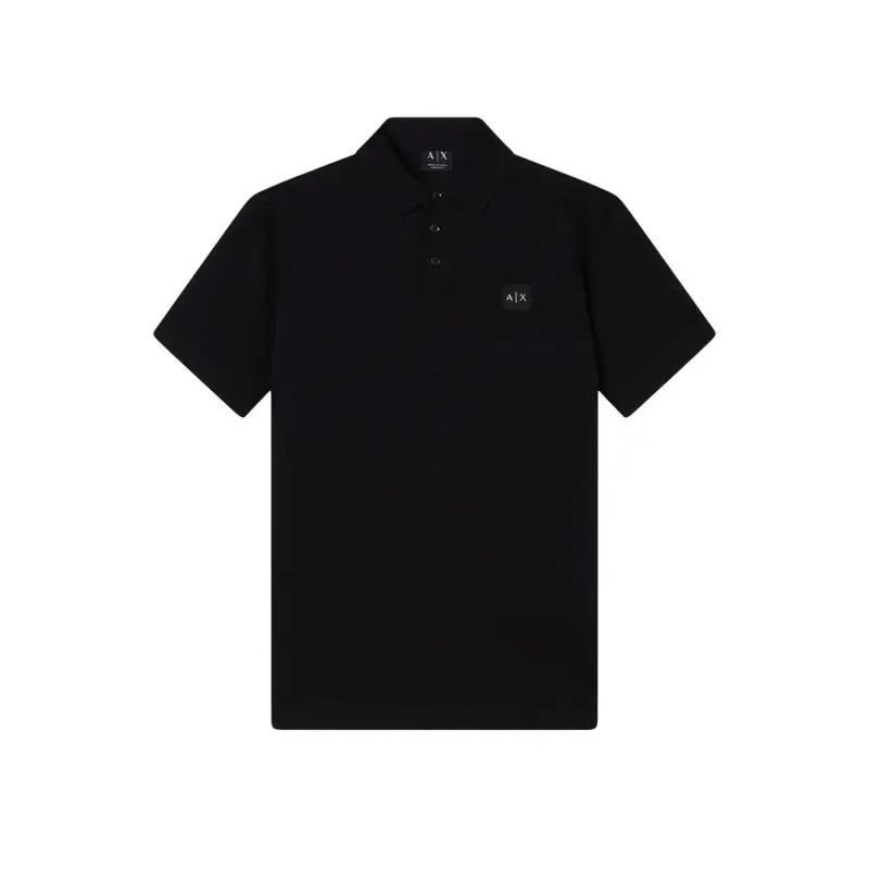 Noir Armani Exchange Polo homme en coton à manches courtes, orné d'un discret logo sur la poitrine et de détails au col.