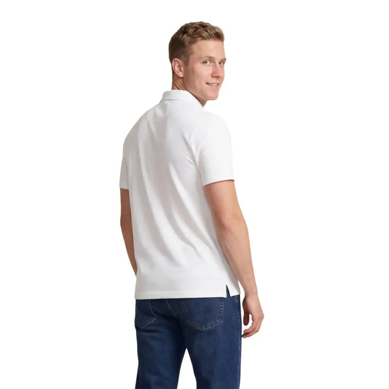 Armani Exchange Polo blanc en coton à manches courtes pour homme, col classique et ourlet côtelé (vue de face)