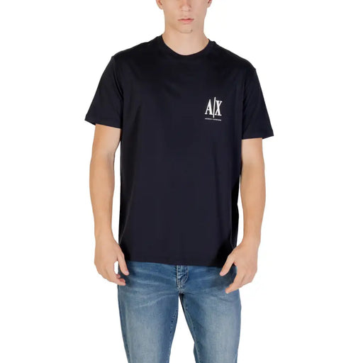T-shirt à manches courtes bleu marine pour homme T-shirt avec du blanc Armani Exchange Logo A|X