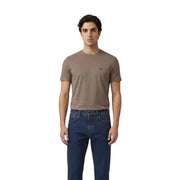 Armani Exchange T-shirt homme taupe en coton à manches courtes et col rond, avec petit logo brodé sur la poitrine gauche.