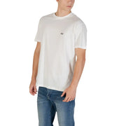 Armani Exchange T-shirt blanc à manches courtes en coton pour homme, avec un petit logo noir brodé sur la poitrine gauche.