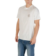 Armani Exchange T-shirt blanc pour homme en coton, manches courtes, col rond, avec logo brodé discret sur la poitrine gauche.