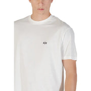 Armani Exchange T-shirt blanc à manches courtes pour homme, en coton, avec un petit logo hache noir brodé sur la poitrine gauche.