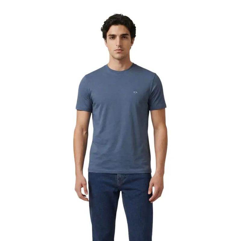 Armani exchange T-shirt homme bleu marine en coton à manches courtes avec logo brodé discret sur la poitrine gauche