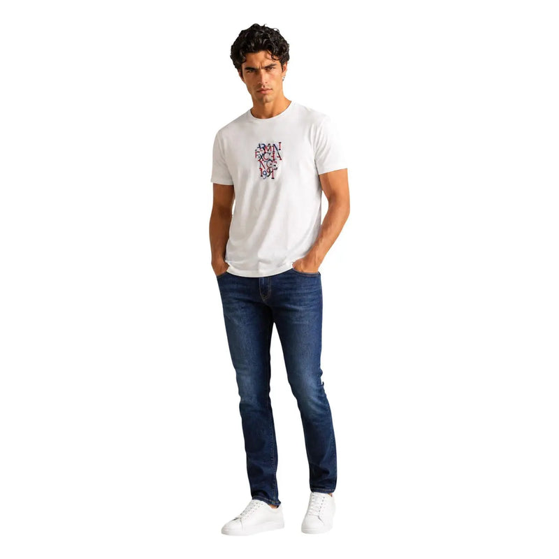 Armani Exchange T-shirt blanc en coton pour homme avec un imprimé graphique coloré sur la poitrine