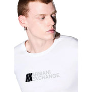 Armani Exchange T-shirt blanc en coton pour homme, col rond, avec logo imprimé noir et gris sur le devant