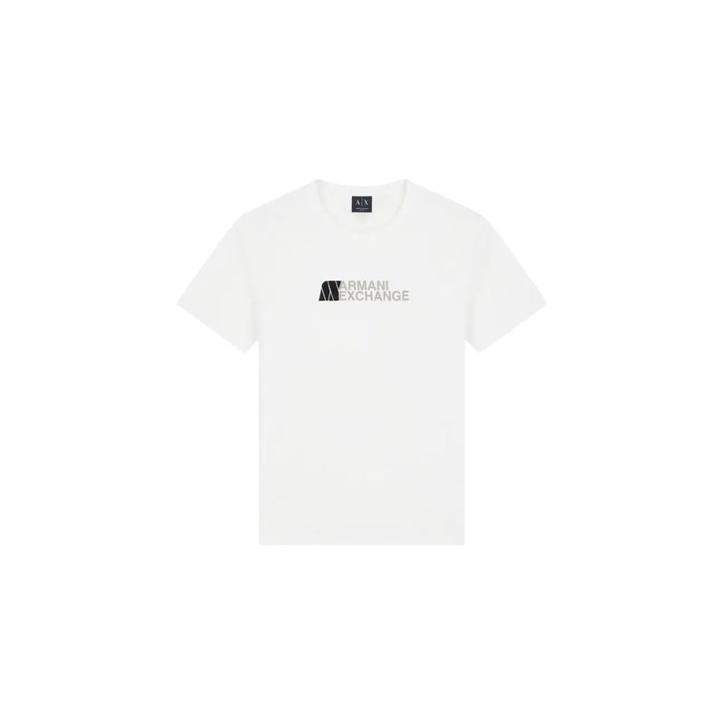 Armani Exchange T-shirt blanc en coton pour homme avec un logo argenté discret sur la poitrine, idéal pour une tenue décontractée.