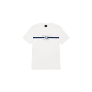 Armani Exchange T-shirt homme en coton blanc avec rayures horizontales bleu marine et logo centré sur la poitrine