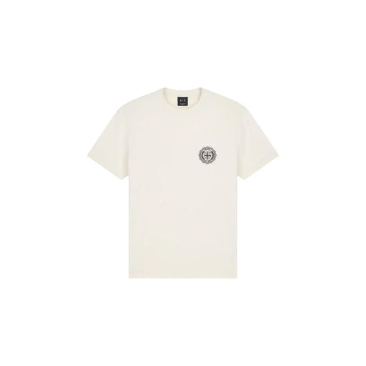 couleur crème Armani Exchange T-shirt blanc en coton pour homme avec logo brodé discret sur la poitrine gauche