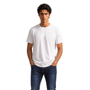 Armani Exchange T-shirt blanc en coton pour homme, col rond, arborant un style décontracté classique et confectionné dans un tissu respirant.