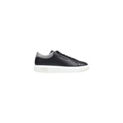 Armani Exchange Baskets blanches sportives pour homme en polyester avec semelles basses en cuir noir top et languette de talon texturée argentée