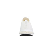 Armani Exchange men white sporty polyester slip-on sneaker with glossy finish and black sole shown from the back