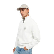 Armani Exchange Sweat-shirt blanc à demi-zip en coton pour homme, orné d'un logo gris discret sur la poitrine et d'un col roulé.