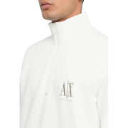 Armani Exchange Sweat-shirt blanc en coton pour homme, à demi-zip et logo argenté discret sur la poitrine.