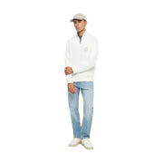 Armani Exchange Sweat-shirt blanc en coton pour homme, demi-zip, avec logo gris discret sur la poitrine et col roulé.