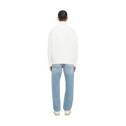 Armani Exchange Sweat-shirt blanc en coton pour homme, col montant, manches longues et poignets côtelés, à porter avec un jean bleu