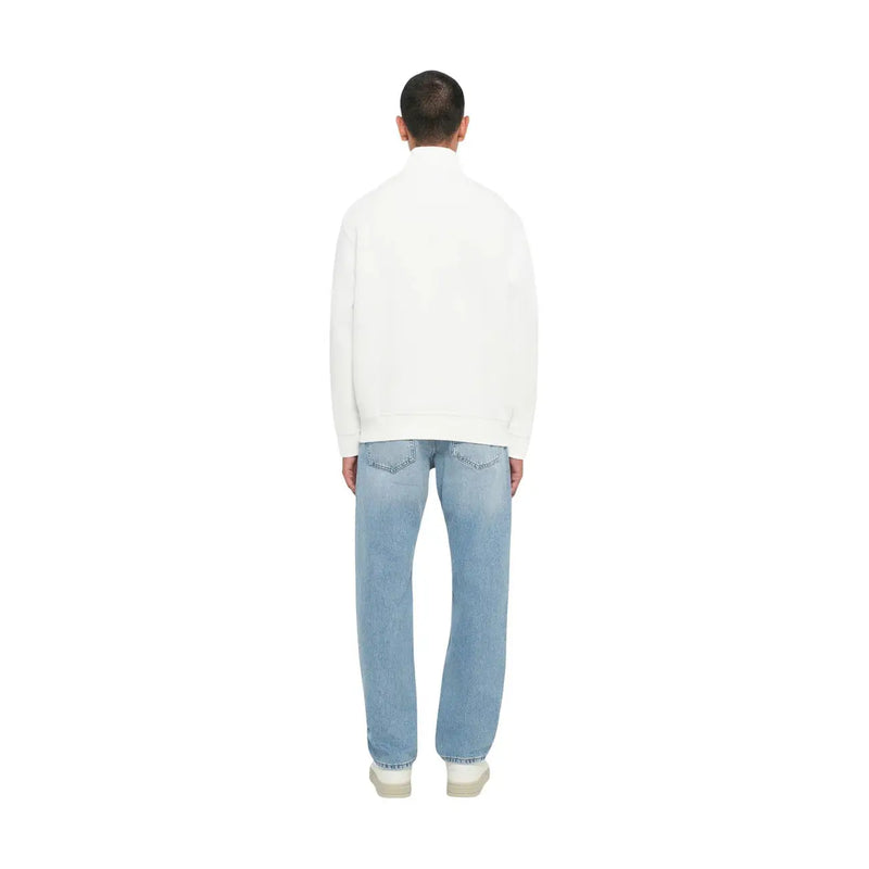 Armani Exchange Sweat-shirt blanc en coton pour homme, col montant, manches longues et poignets côtelés, à porter avec un jean bleu