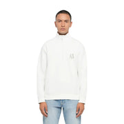 Armani Exchange Sweat-shirt blanc en coton pour homme, à demi-zip, avec un logo brodé discret sur la poitrine et un col roulé.