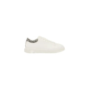 Armani Exchange homme textile blanc bas-top basket avec languette de talon à motifs noirs et blancs, vue de l'arrière