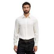 Armani Exchange men shirt crisp white long-sleeved button-down with subtle vertical ribbed texture
