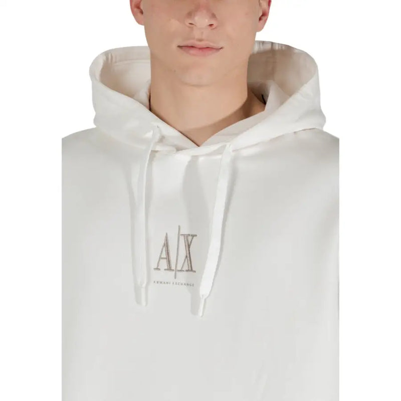 Armani Exchange men’s beige hooded sweatshirt in white with subtle embroidered logo on the chest