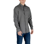 Armani Exchange Chemise noire à manches longues pour homme en coton avec un discret motif géométrique gris foncé sur le devant