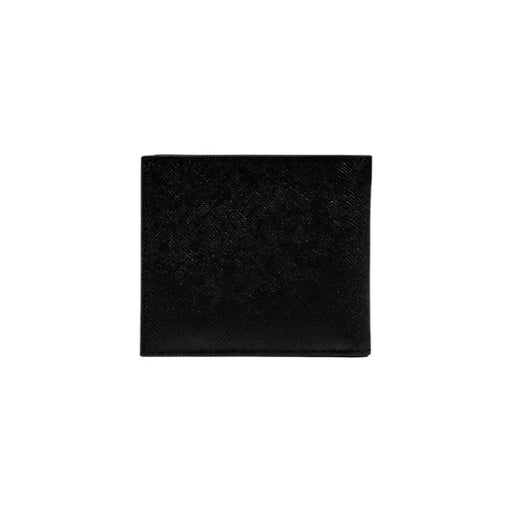Armani exchange mens black wallet with textured woven pattern for fall winter collection front side view