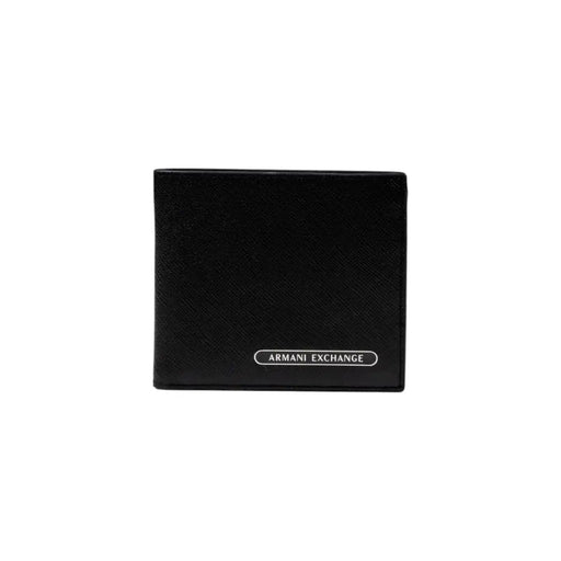 Armani Exchange mens black printed wallet with textured surface and silver logo plaque for fall winter use