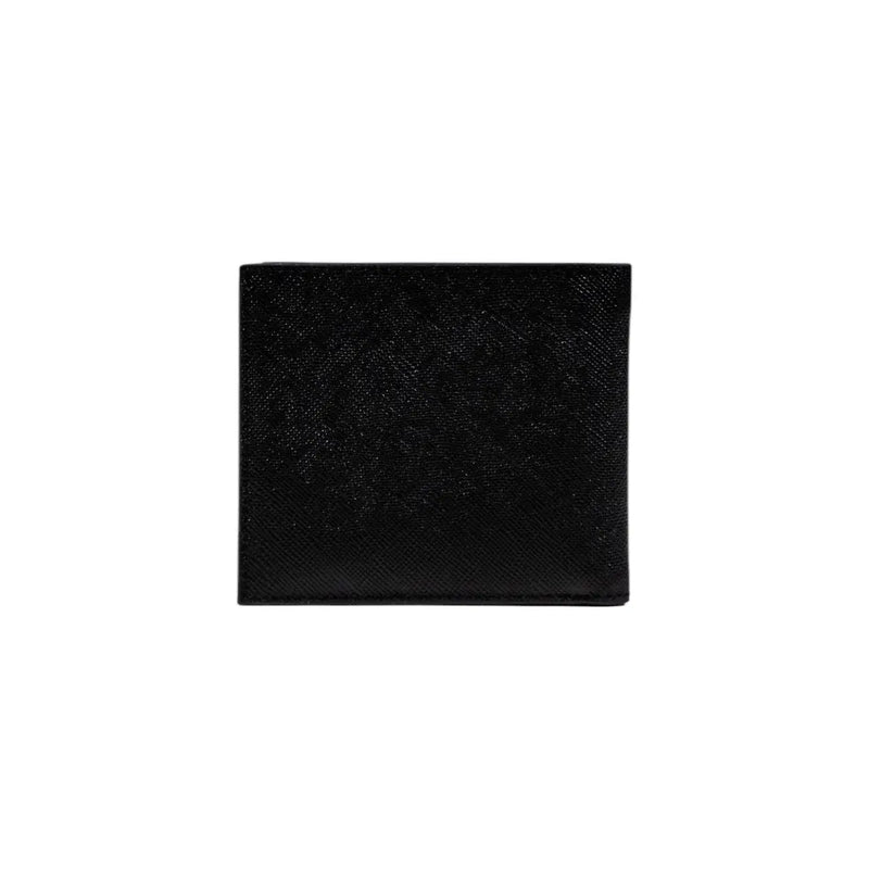 Armani exchange mens black wallet with textured woven pattern for fall winter collection front side view